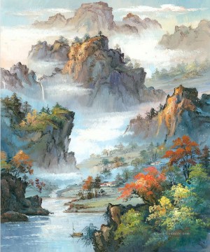 Chinesische Werke - Chinesische Landschaft Shanshui Berge Wasserfall 0 955